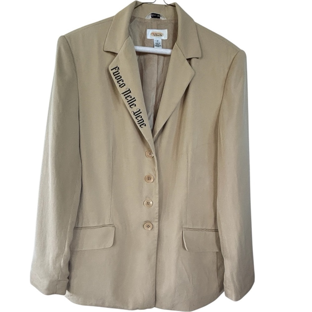 Pure Silk Womens SZ 12 Talbots Blazer Fuoco Nelle Vene Fire In The Veins Custom
